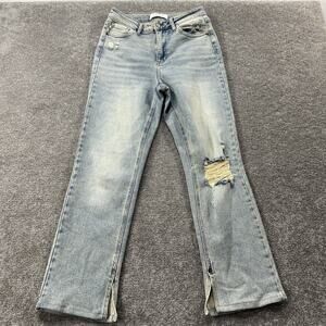 Judy Blue Womens Straight Leg Distressed Light Wash Jeans 5 27 Raw Hem Split
